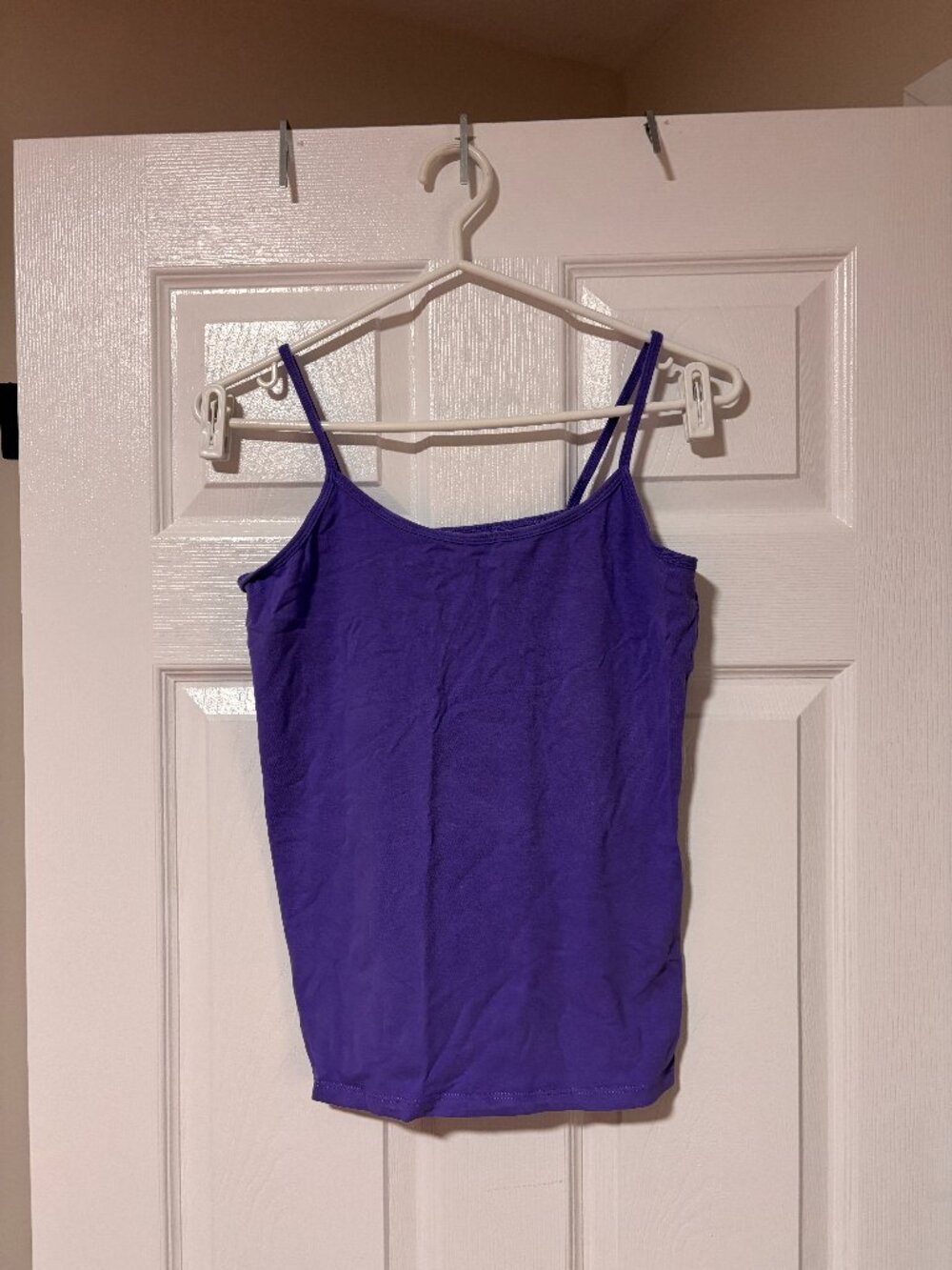 Purple Basic Cami Tank Top | Stretch Spaghetti Strap Layering Top (Large)
